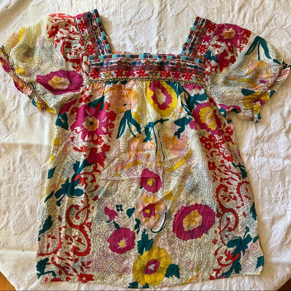 Johnny Was silk floral peasant top